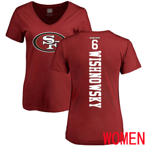 San Francisco 49ers Red Women Mitch Wishnowsky Backer #6 NFL T Shirt->customized nfl jersey->Custom Jersey